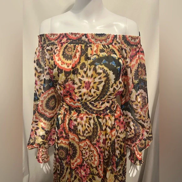 Spy Zone Sz M Floral Paisley Print Maxi Dress Flowy Boho Chic Cottagecore Fairy - Picture 2 of 10